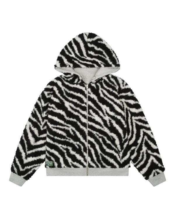 Denim Tears Zebra Shearling Lined Reversible Zip Hoodie